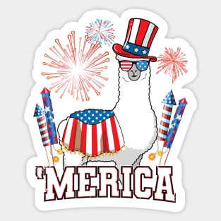 Patriotic Llama Merica 4th of July Sticker